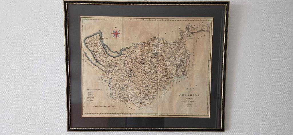 Historische kaart van het graafschap Cheshire Engeland, Boeken, Atlassen en Landkaarten, Verenigd Koninkrijk, Landkaart, 1800 tot 2000