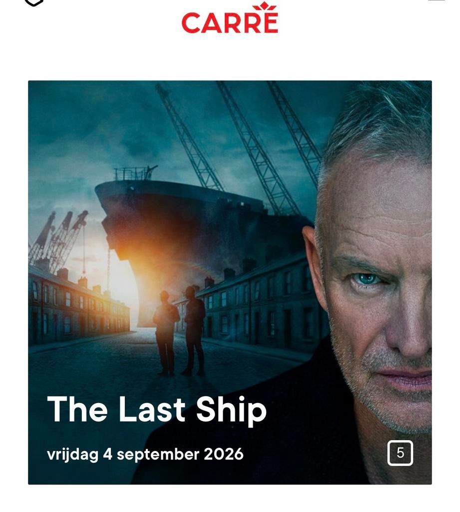 5 Tickets Sting Last ship 4 september, Tickets en Kaartjes, Drie personen of meer, September
