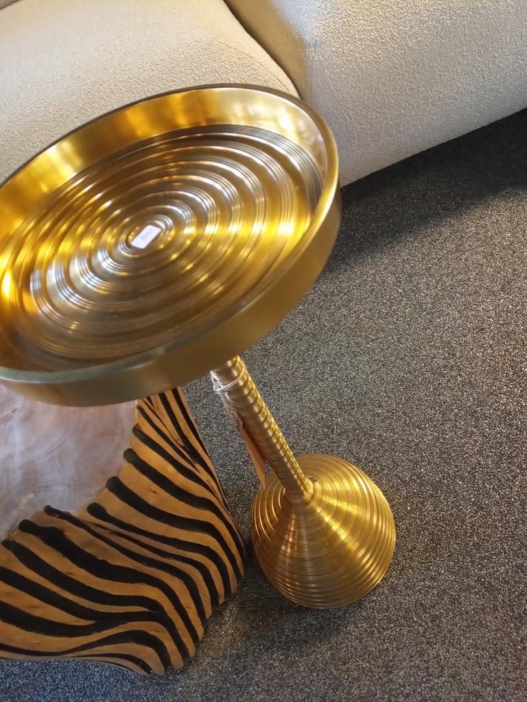 Bijzettafel koper teak hout, Minder dan 55 cm, Rond, Nieuw, Ophalen of Verzenden