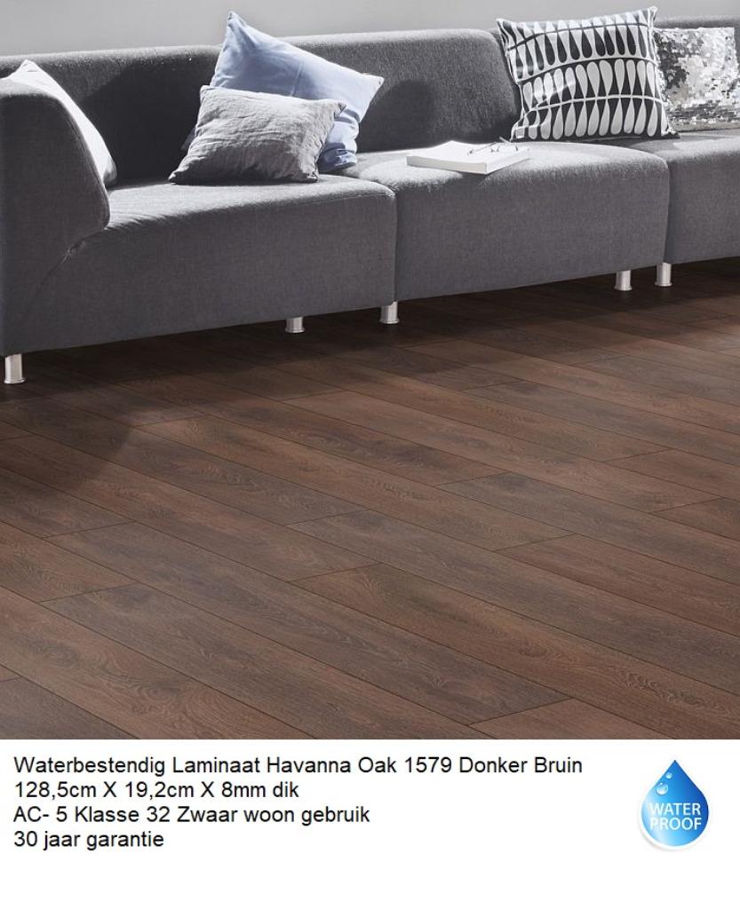 Waterbestendig Laminaat Havanna Oak met ondervloer €13,95m2, Waterbestendig laminaat bruin met integreerde ondervloer, Bruin, 75 m² of meer