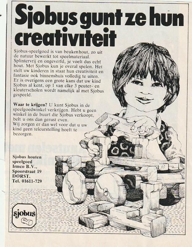 Retro reclame 1978 Sjobus houten speelgoed Dorst, Verzenden, Overige typen