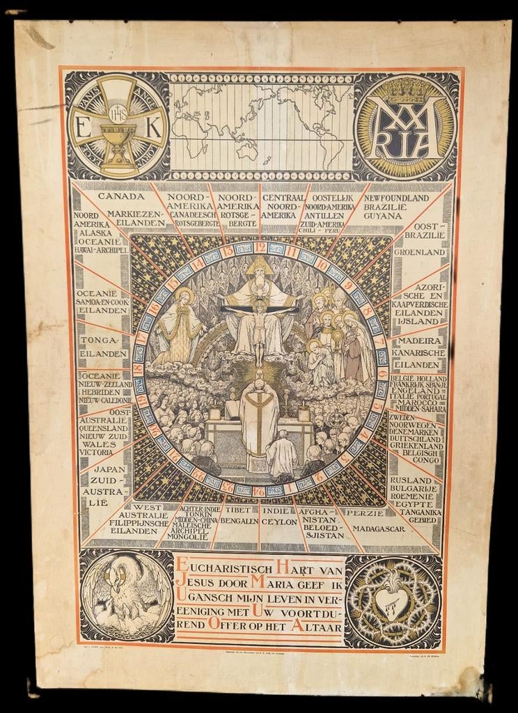 Religieuze schoolplaat 110x76, Antiek en Kunst, Antiek | Schoolplaten, Ophalen of Verzenden