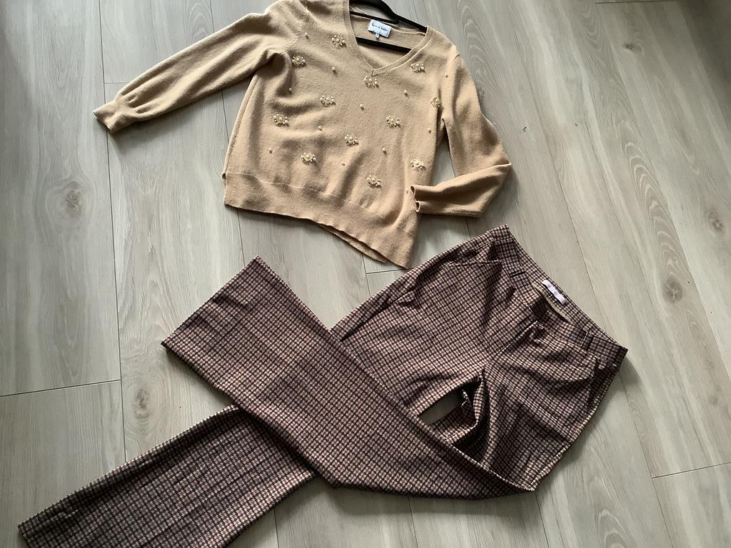 Studio Anneloes flair bonded travelstof broek S Leo Ugo trui, Bruin, Verzenden, Zo goed als nieuw, Maat 36 (S)