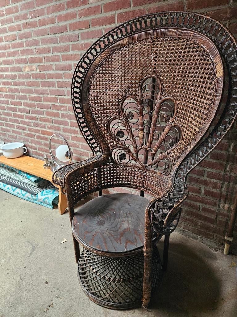 Vintage Pauwenstoel - Prachtige blikvanger!, Ophalen, Gebruikt, Bruin, Vintage