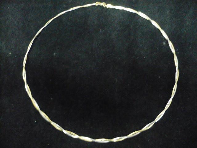 14 krt. wit-geel gouden choker ketting 8.4 gram - 42.5 cm, Ophalen of Verzenden, Zo goed als nieuw, Overige kleuren, Goud