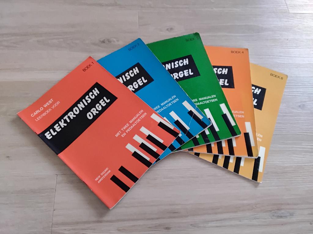 lesboeken elektronisch orgel boek 1, 2,3,4 en 6 Carlo West, Orgel, Gebruikt, Overige genres, Les of Cursus