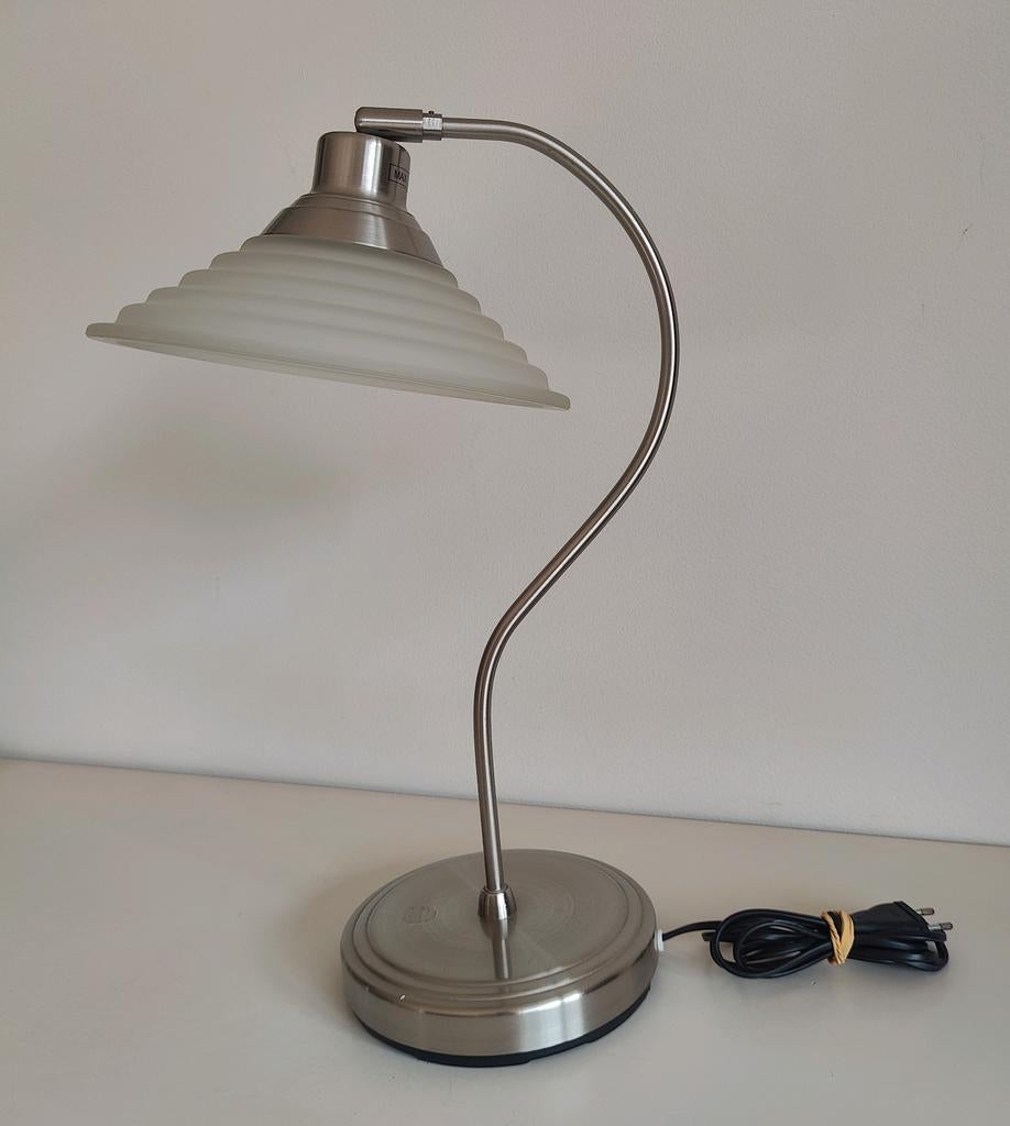 Vintage IKEA Kroby tafellamp geribbelde kap, Huis en Inrichting, Lampen | Tafellampen, Gebruikt, Minder dan 50 cm, Glas, Metaal
