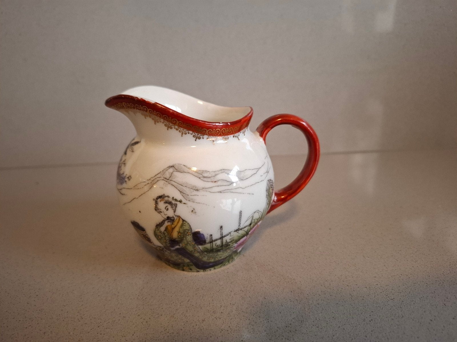 Antieke porseleinen melkkan met handgeschilderde deco, Antiek en Kunst, Ophalen of Verzenden
