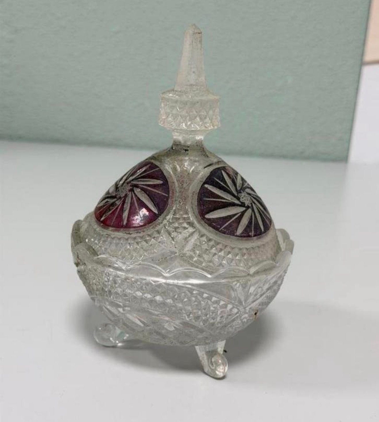Antieke glazen bonbonnière op pootjes Duitsland ca. 1900, Ophalen of Verzenden