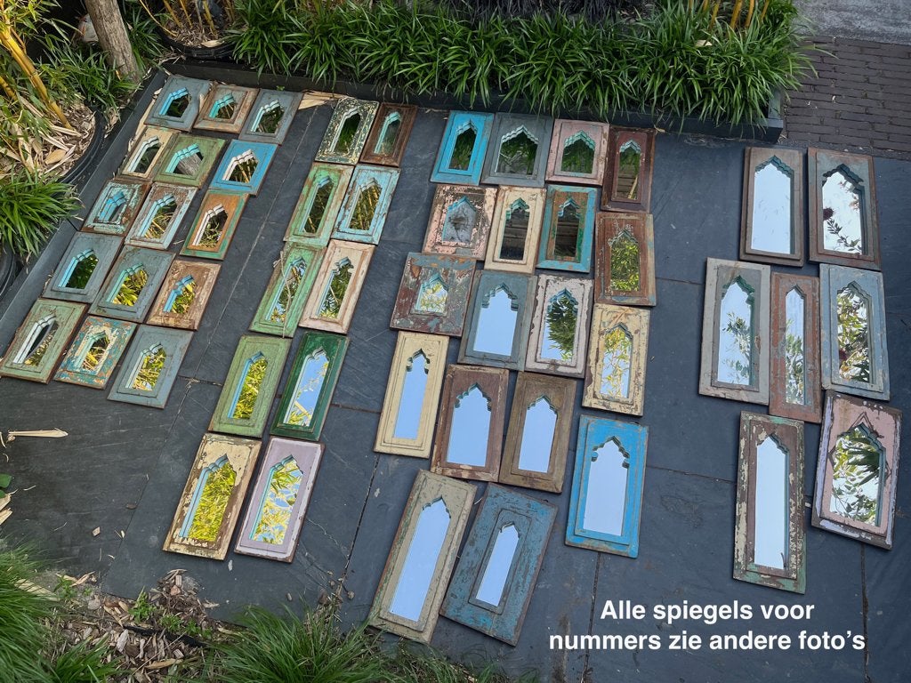 Indiase handwerk spiegel India used wood oud hout oosters, Nieuw, Ophalen of Verzenden, https://verburgtvintage.nl/#contact, Schipluidenlaan 20 5035KJ Tilburg