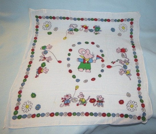 Vintage kindersjaaltje wit met muisjes en bloemetjes, Kinderen en Baby's, Wit, Ophalen of Verzenden, Zo goed als nieuw, Overige typen