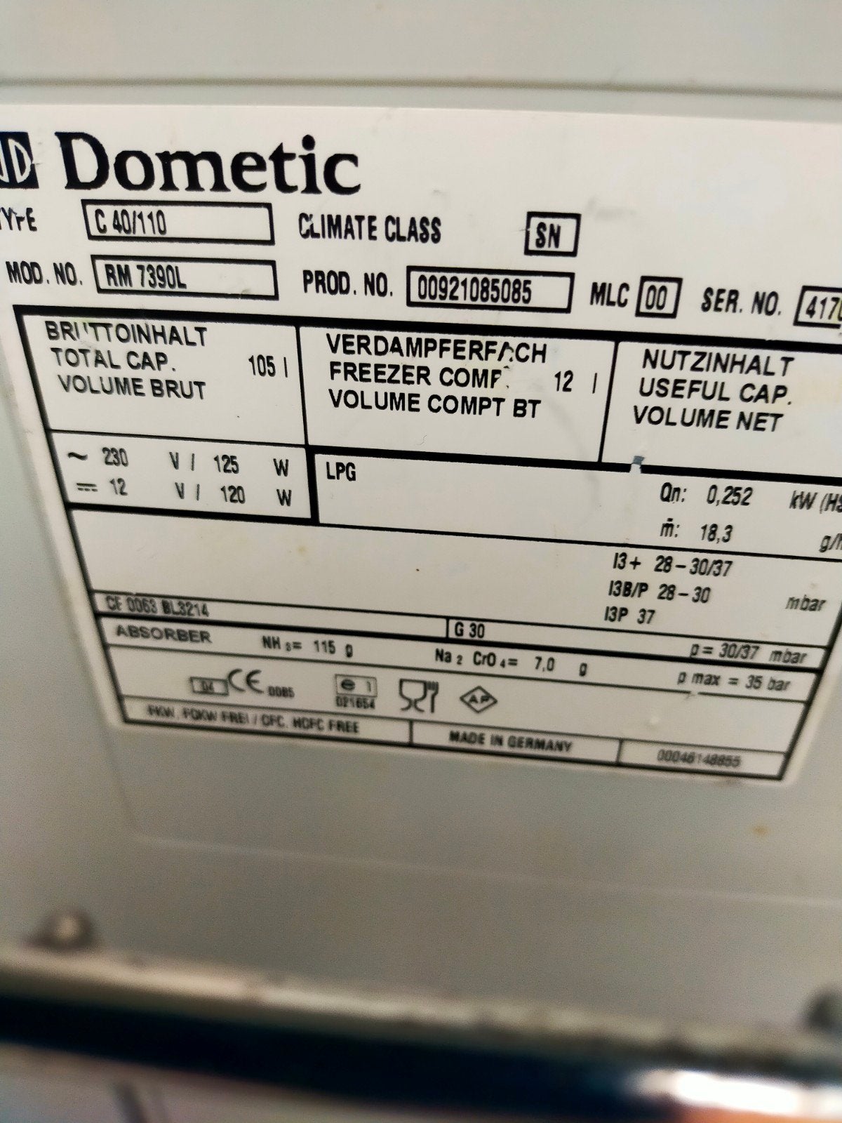 Dometic RM 7390L Koelkast met vriesvak voor camper/caravan, Witgoed en Apparatuur, Koelkasten en IJskasten, 85 tot 120 cm, Gebruikt
