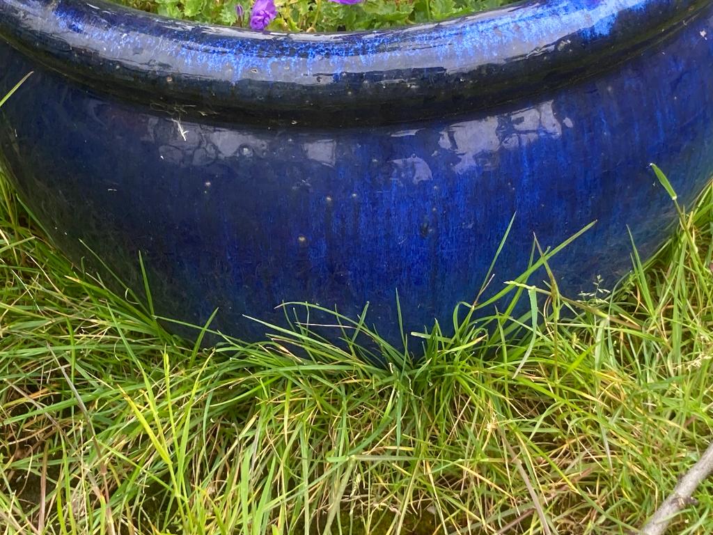 T.K. 6 blauwe geglazuurde buitenpotten zie foto's, Ophalen, 40 cm of meer, Rond, Zo goed als nieuw