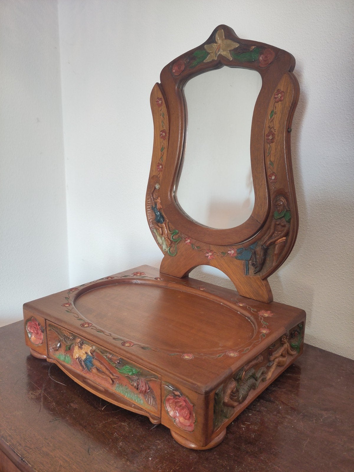 Houten kapspiegel - handgemaakt - antieke stijl, Ophalen of Verzenden, Rechthoekig