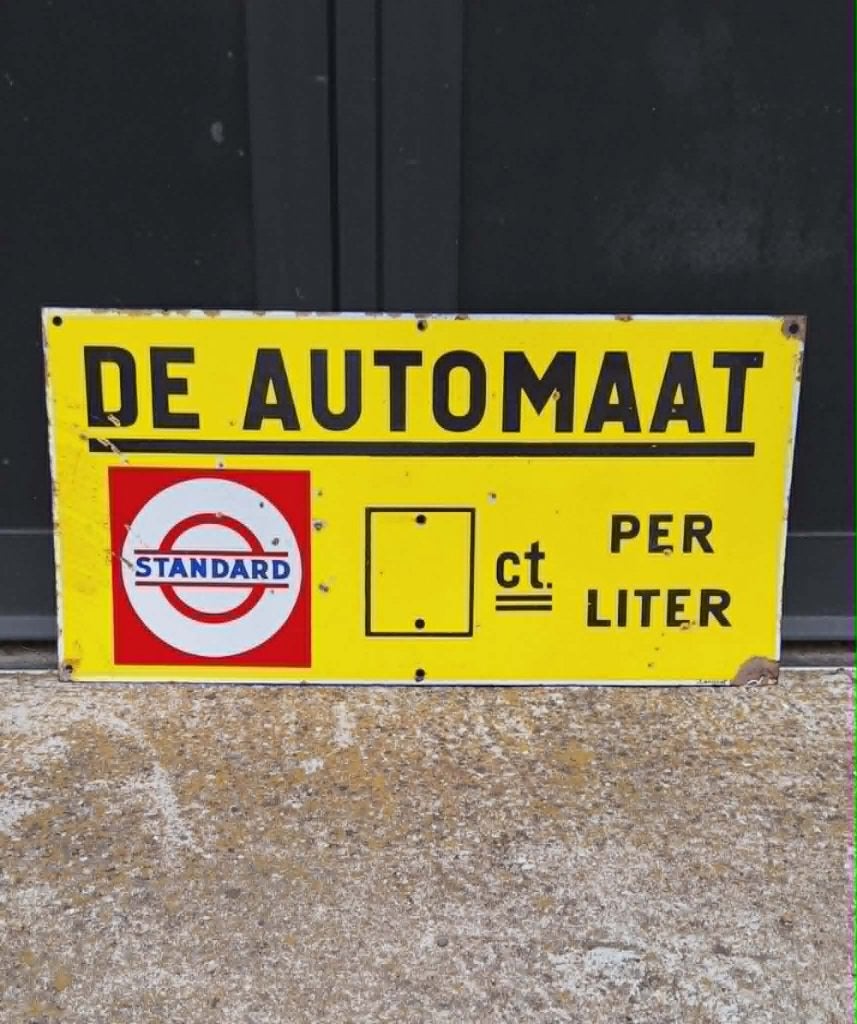 Antiek Standard Oil emaille reclamebord, 30'r jaren, Langcat, Reclamebord, Gebruikt, ., Ophalen of Verzenden