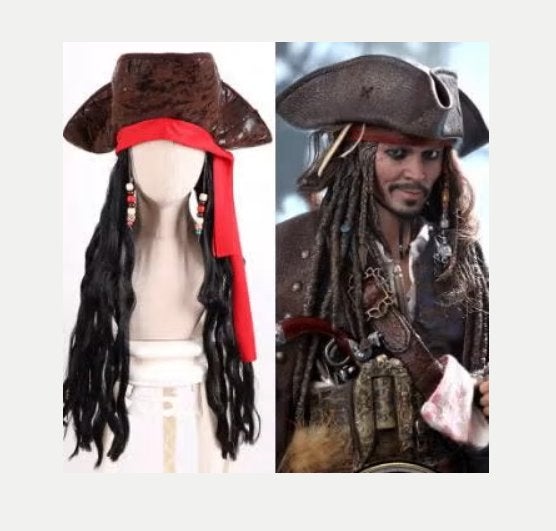 Luxe cosplay pruik Jack Sparrow inclusief hoed en kralen, Ophalen of Verzenden, Nieuw