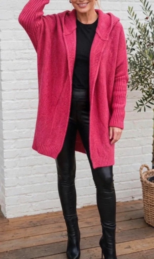 Nieuw fuchsia roze oversized gebreid vest met capuchon, Verzenden, Nieuw, Maat 38/40 (M), Roze