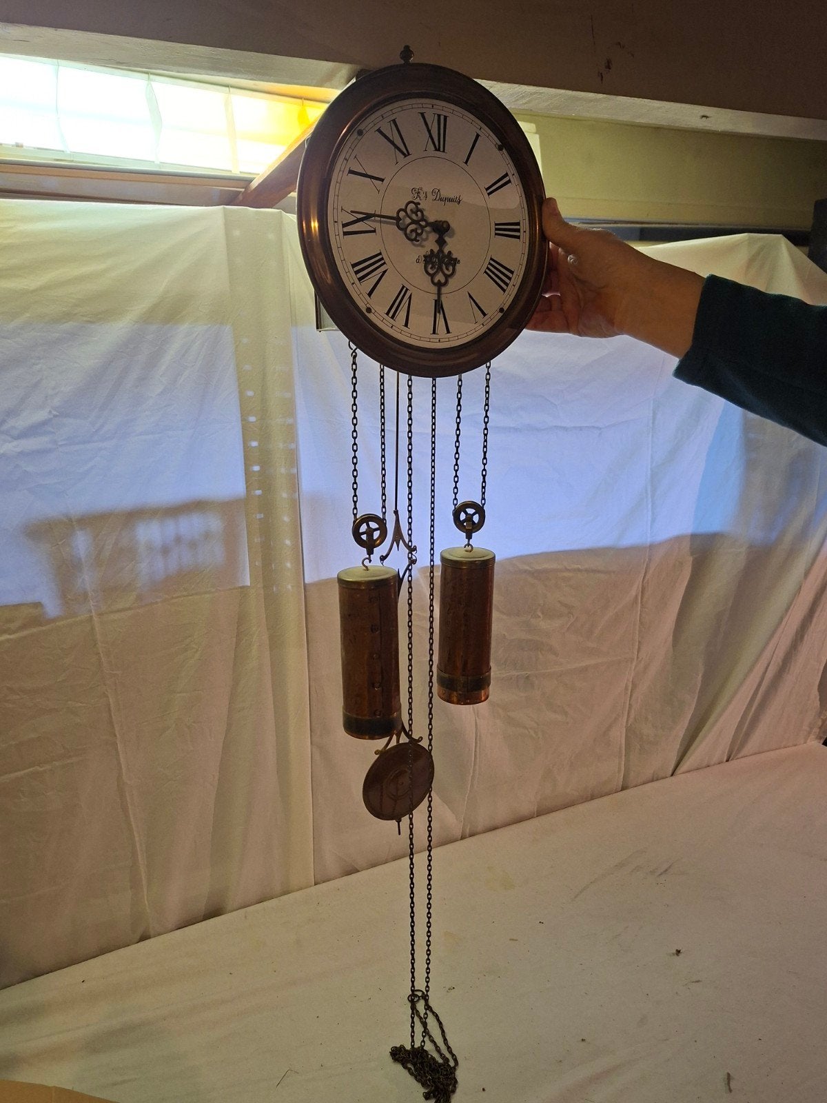 Antieke Wandklok F.S. Dupuis met Gewichten, Ophalen of Verzenden