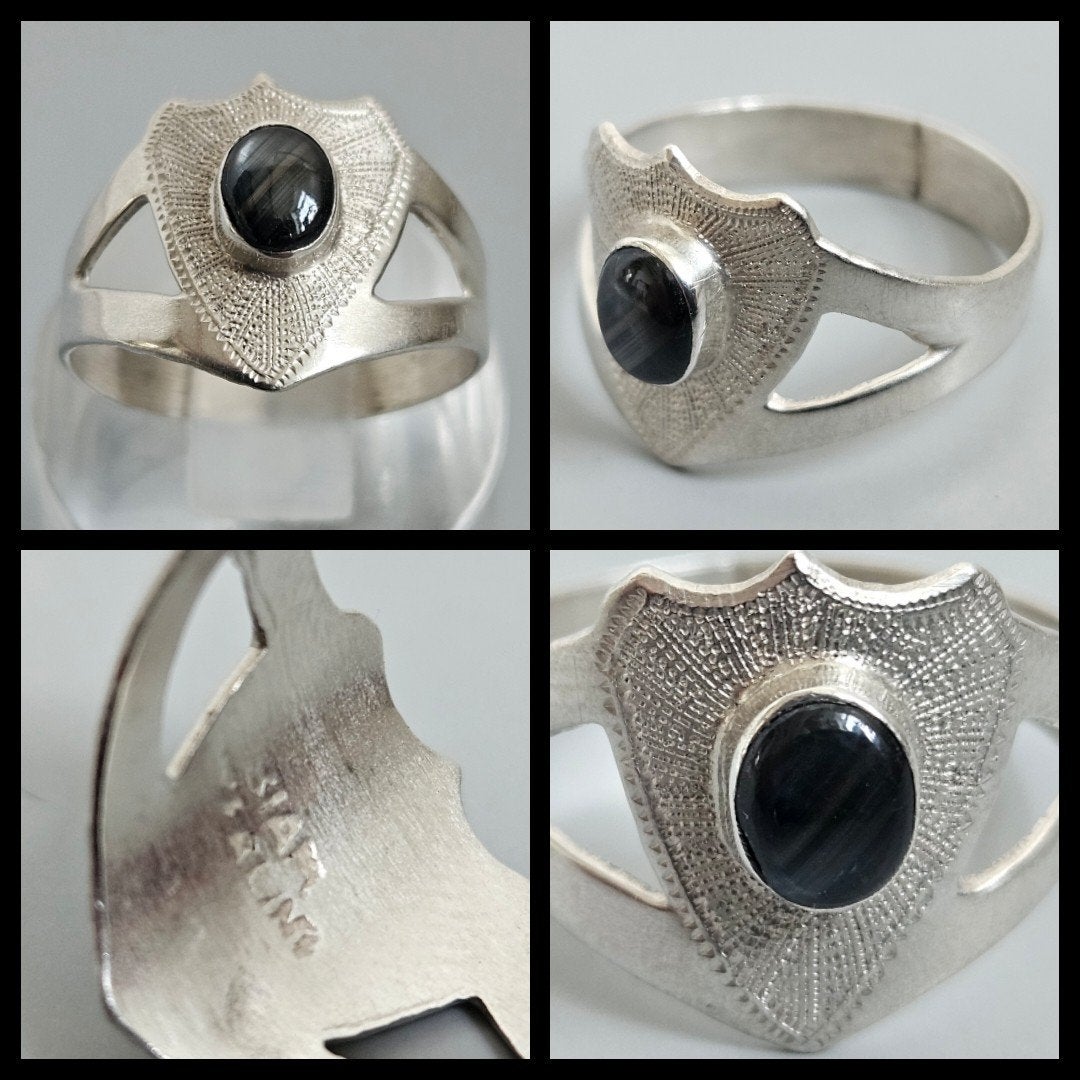 Antiek zilver,  SIAM sterling zilveren ring met zwarte steen, Sieraden, Tassen en Uiterlijk, Antieke sieraden, Ophalen of Verzenden
