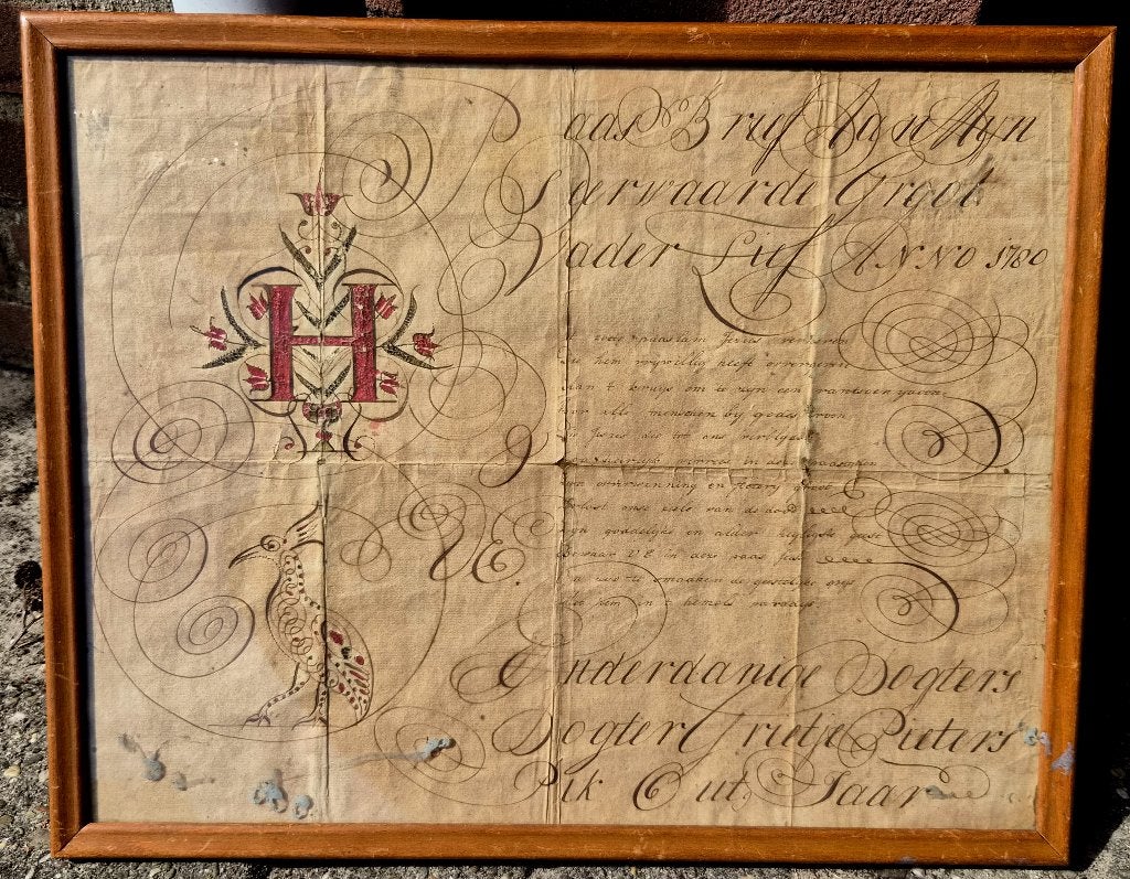 Paasbrief uit 1780. Hand geschreven met inkt op papier, Impressionistisch, Ophalen of Verzenden, Gesigneerd, Tekening