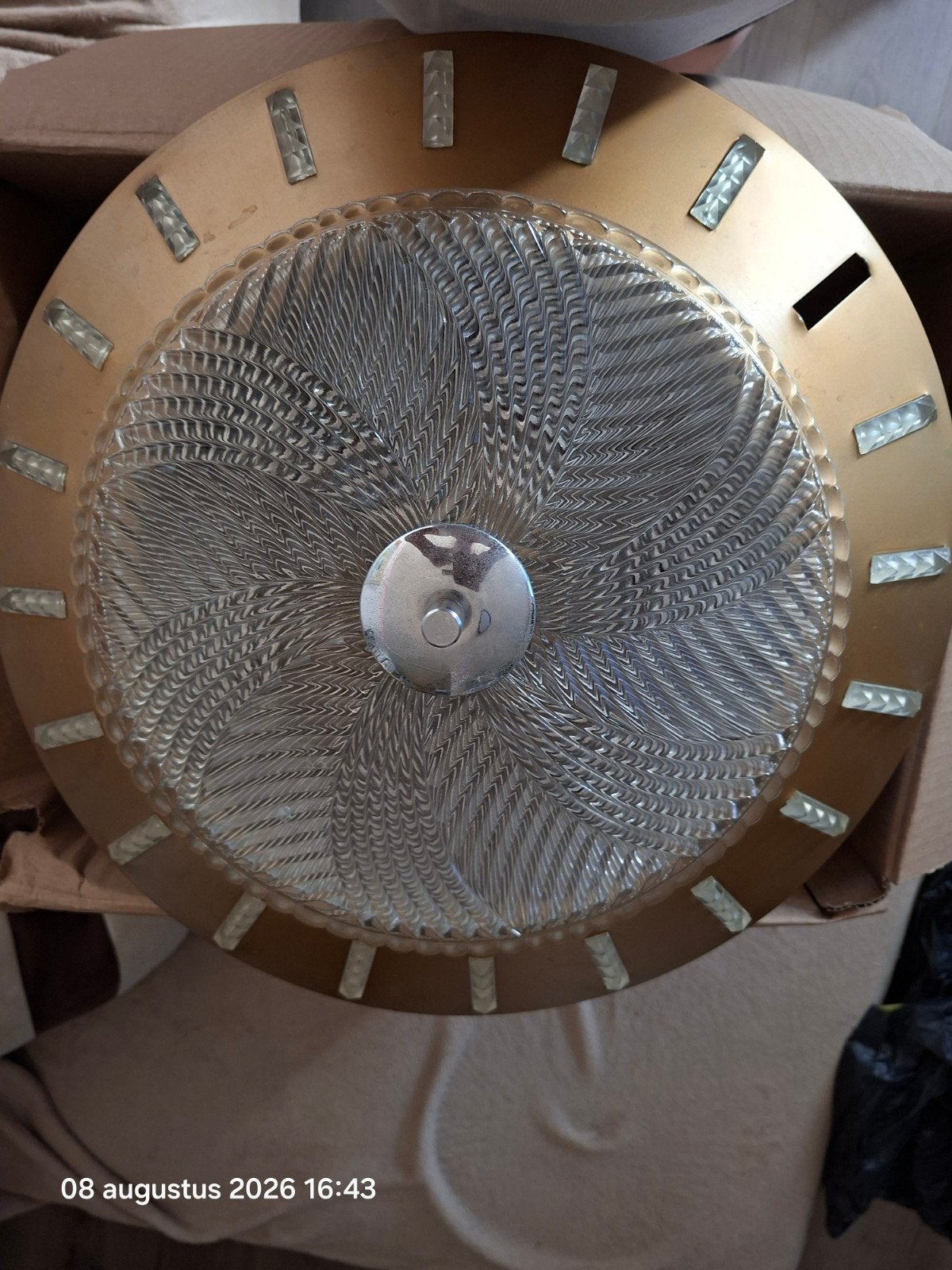 plafondlamp vintage met glas 45cm diameter., Ophalen, Gebruikt, Vintage, E27 (groot)