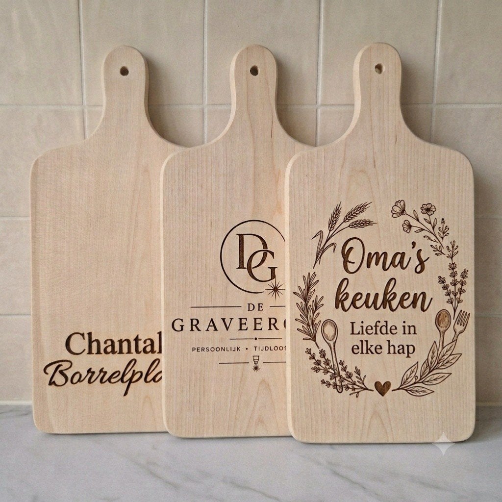 Gepersonaliseerde Houten Borrelplank - Graveren op Maat, Hout, Snij-/serveerplank, Nieuw, Ophalen of Verzenden