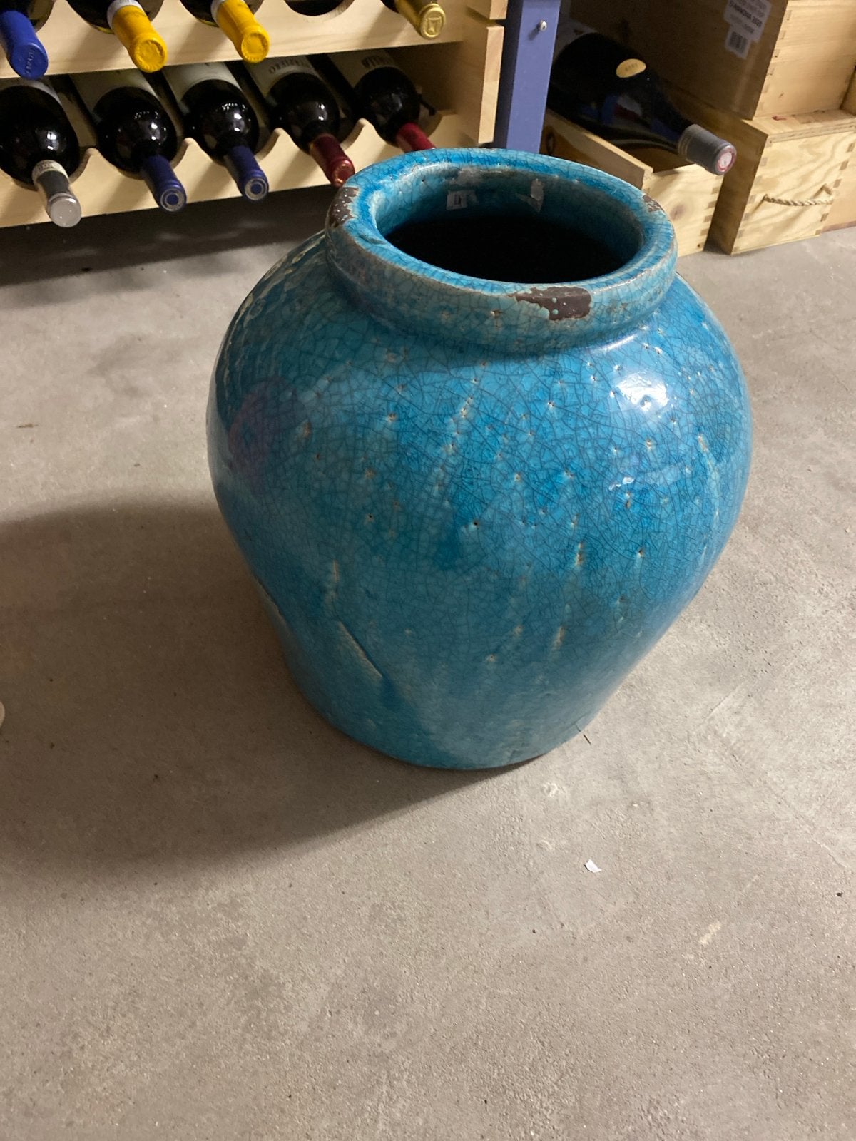 Decoratieve turquoise craquelé vaas/pot, Ophalen
