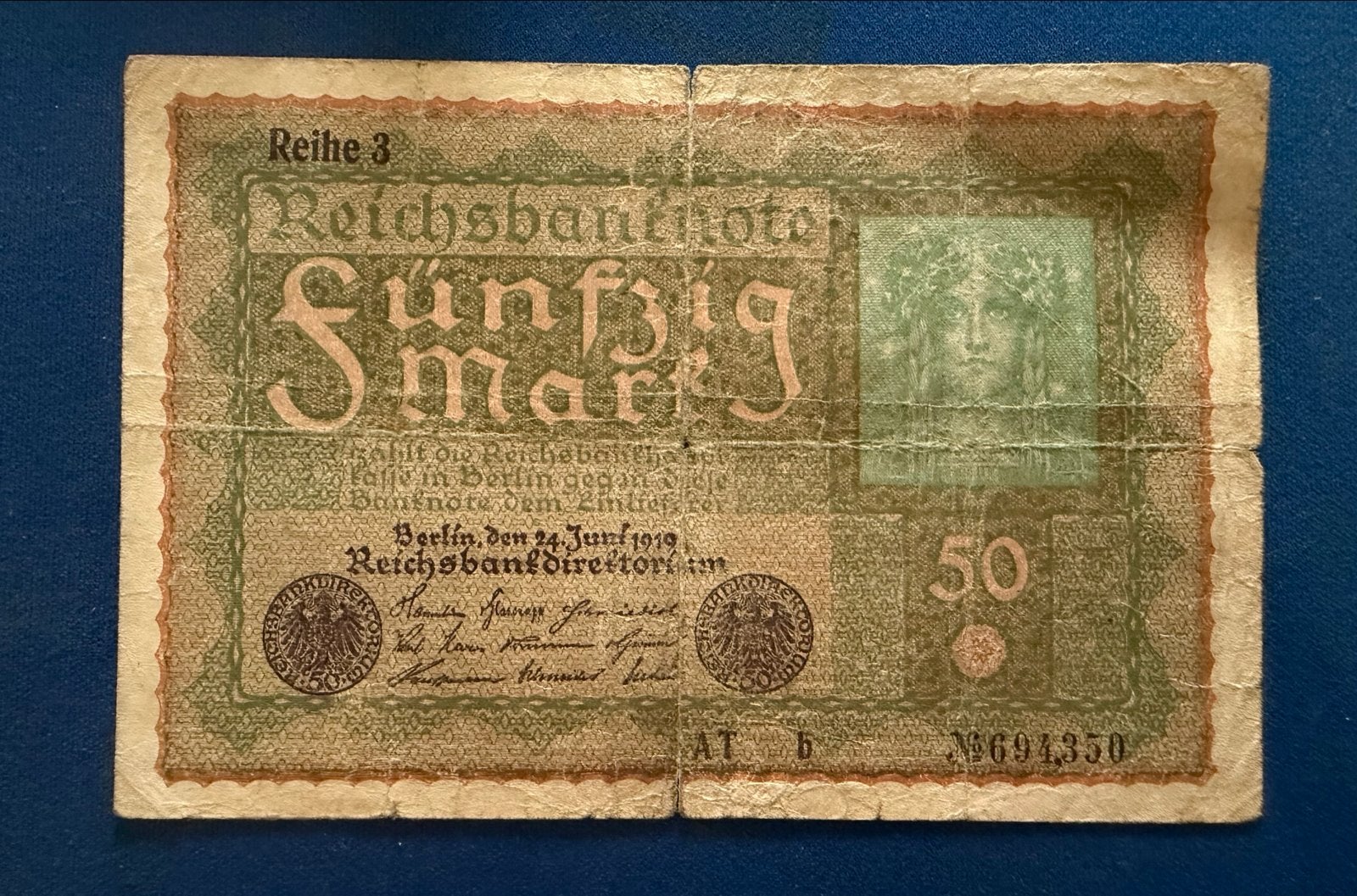 Historisch 50 Mark biljet uit 1919 - Reichsbanknote, Postzegels en Munten, Ophalen of Verzenden, Overige landen, Los biljet