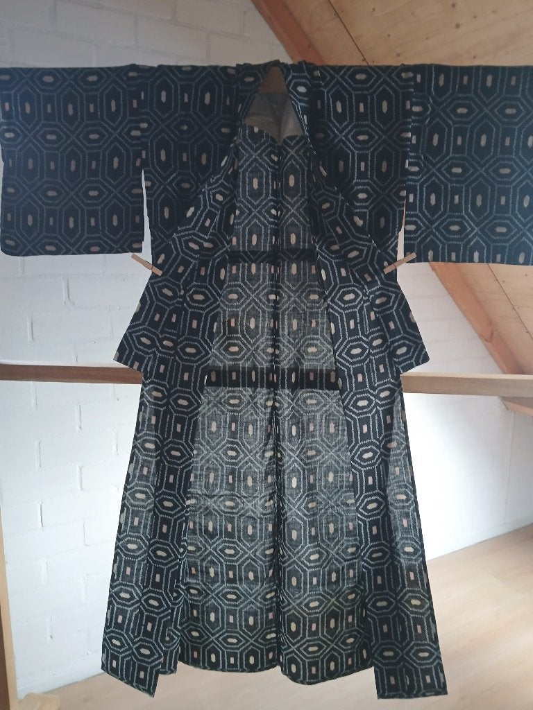 Traditionele Japanse Kimono hitoe black white, Antiek en Kunst, Ophalen of Verzenden
