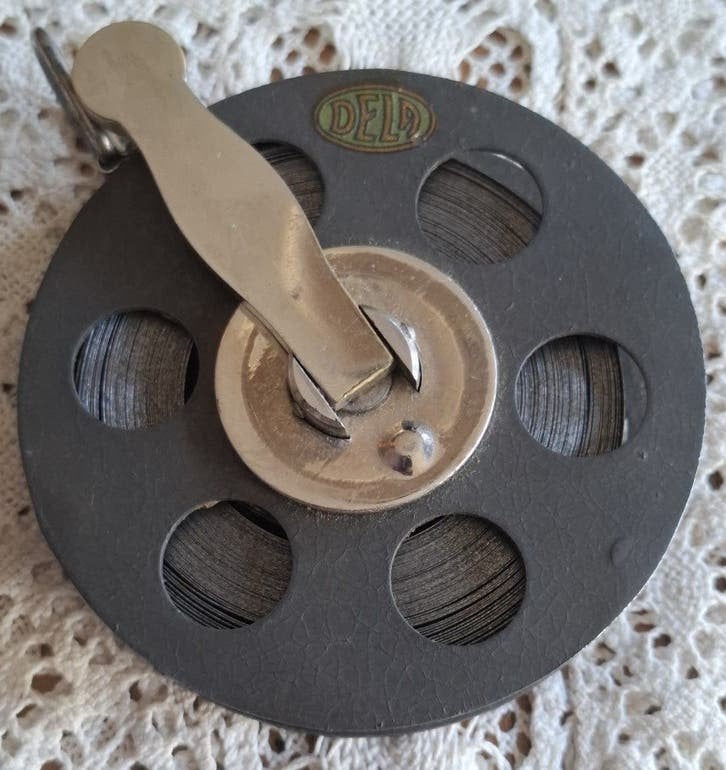 Vintage Franse metalen rolmaat DELA decimètre, 10 meter, Ophalen of Verzenden