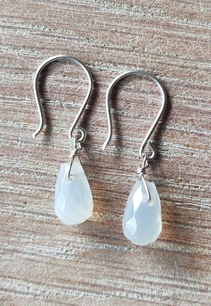 handgemaakte oorbellen echt zilver en witte agaat, Sieraden, Tassen en Uiterlijk, Oorbellen, Hangers, Verzenden, Wit, Nieuw