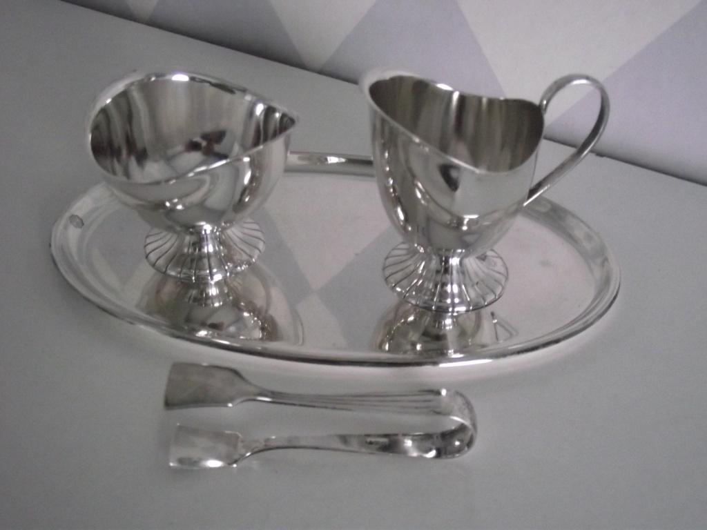 verzilverd Douwe Egberts Empire roomstel + suikertang HH 90, Antiek en Kunst, Antiek | Goud en Zilver, Ophalen of Verzenden, Zilver