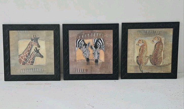 Complete set van 3 Afrika / Safari schilderijen - Anita de H, Ophalen, Overige stijlen, Dieren, Print