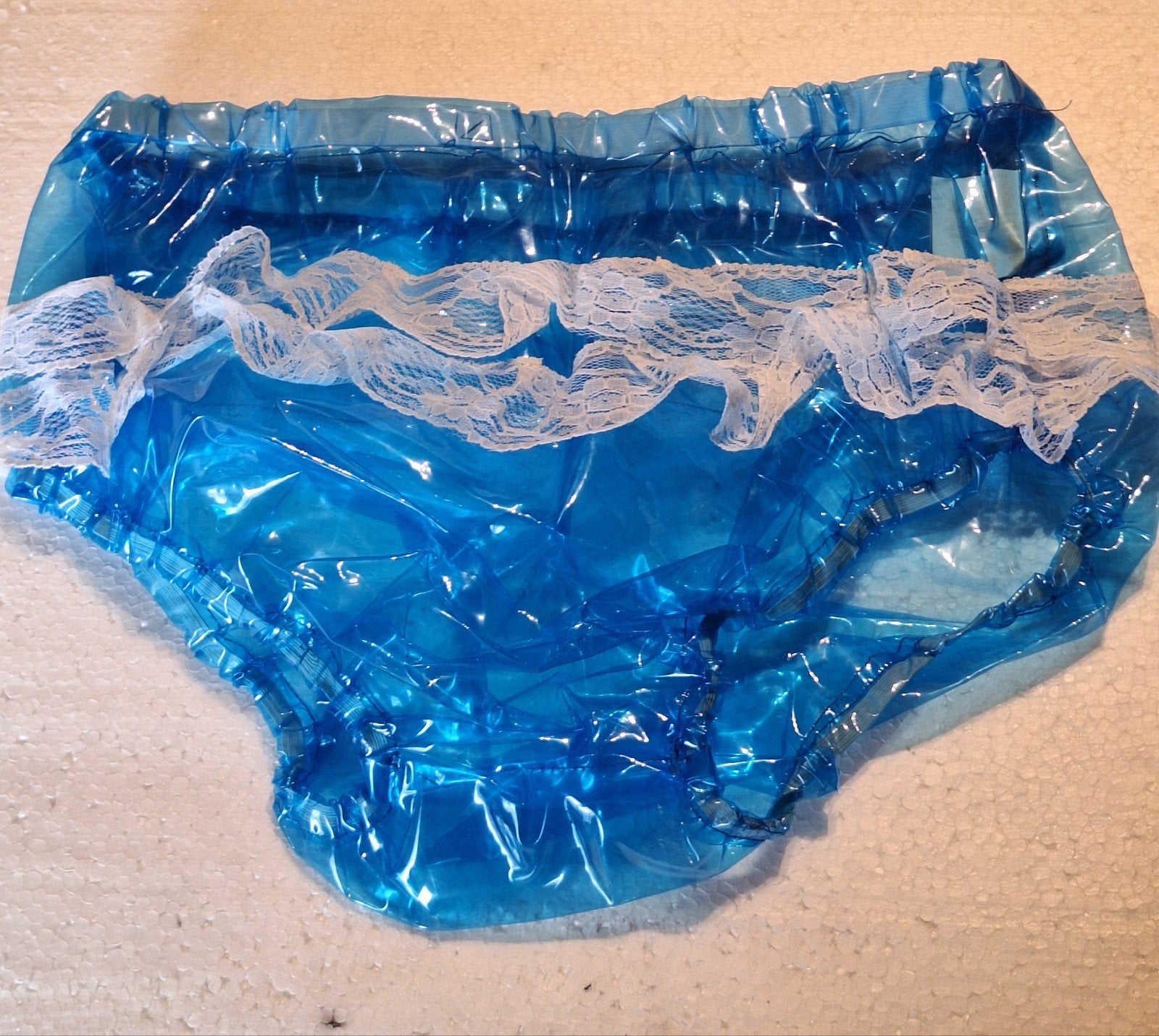 Sexy blauwe doorzichtige PVC-slip met ruches XL, Kleding | Dames, Ondergoed en Lingerie, Verzenden, Blauw, Slip