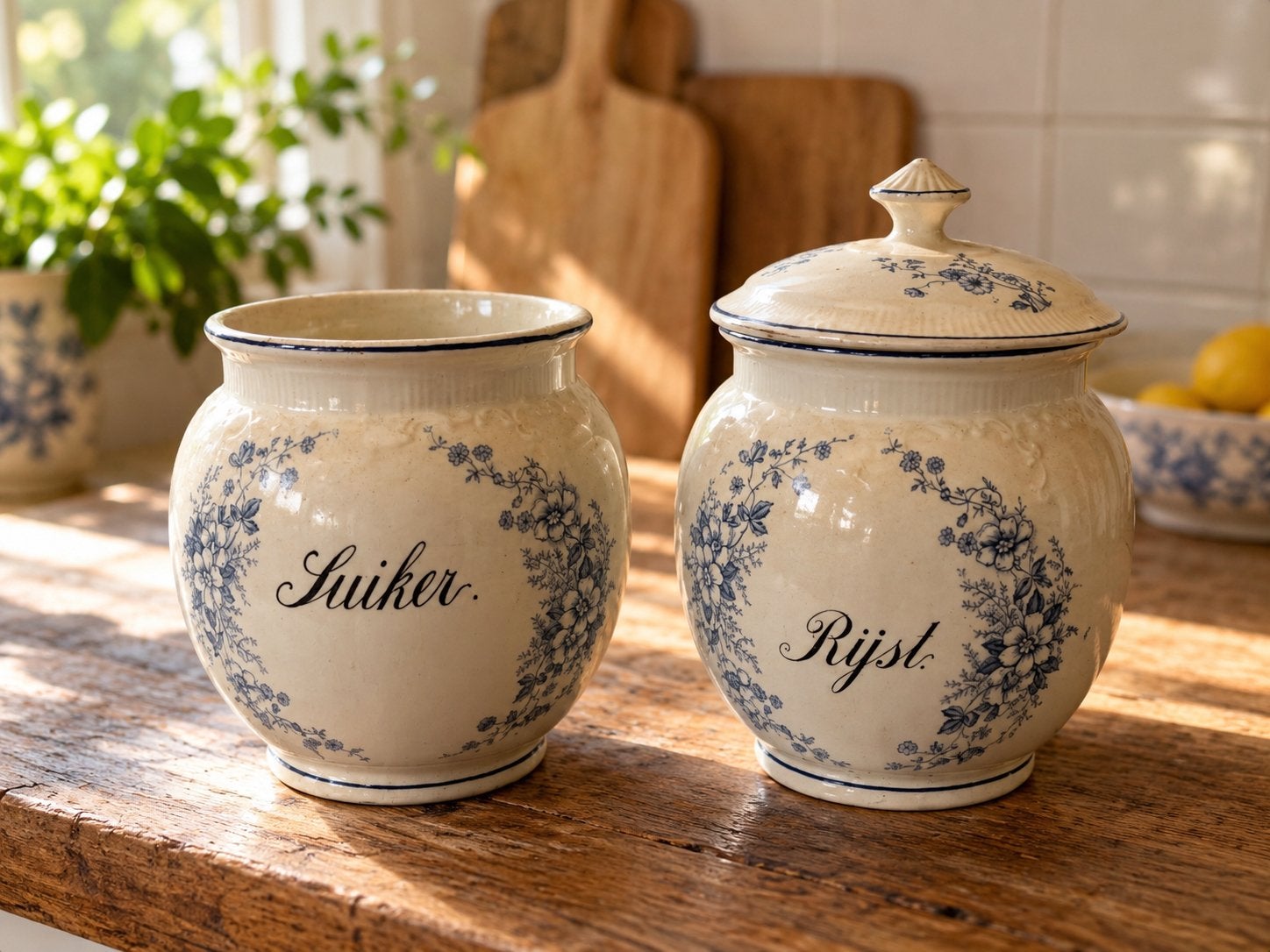 Vintage Voorraadpotten Rijst & Suiker - Brocante Stijl, Ophalen of Verzenden