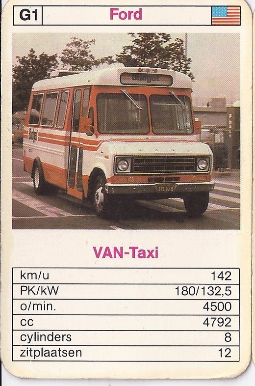 Kw2321 autokaartje internationale taxi- ford van, Verzamelen, Ophalen of Verzenden, Zo goed als nieuw, Auto's