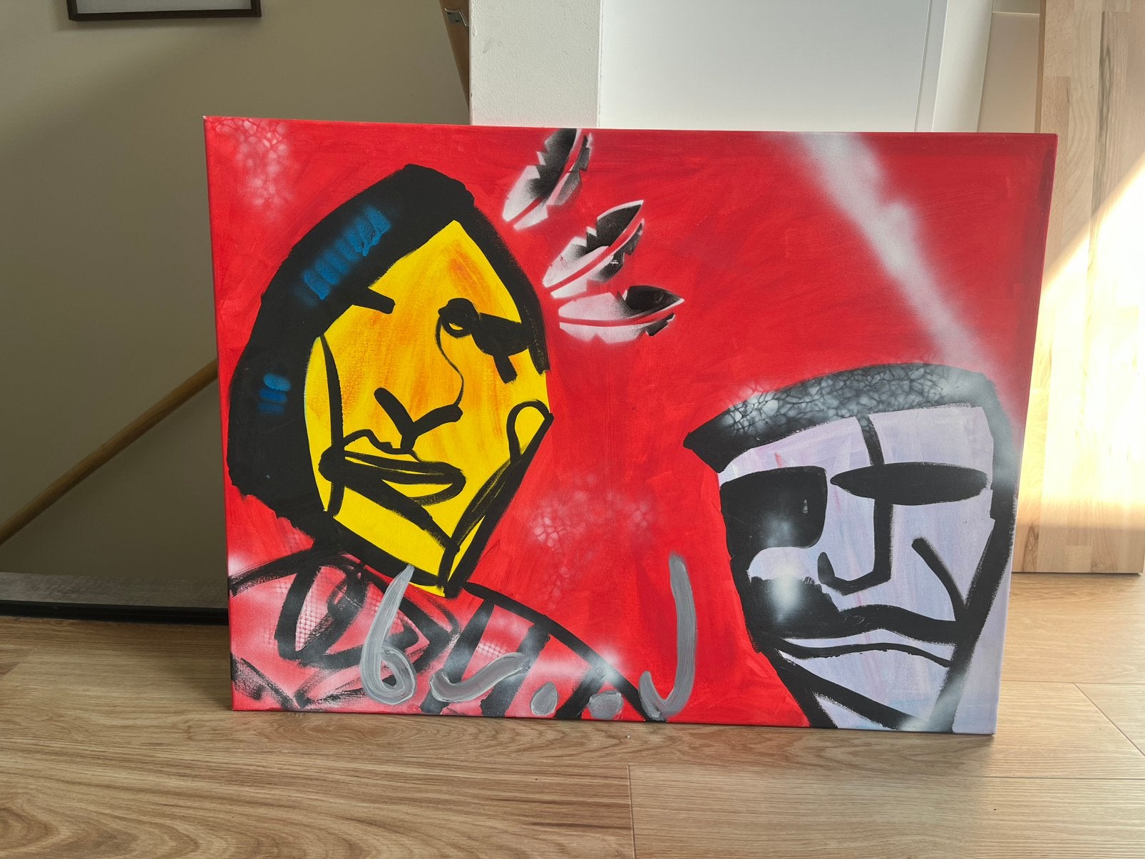 Herman brood stijl schilderij, Ophalen, Abstract, Overige materialen, Op houten frame