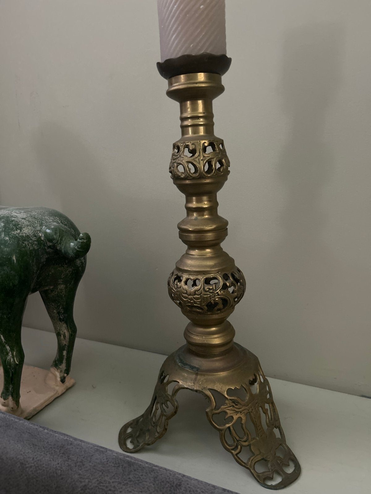 Grote koperen kandelaar - 45 cm hoog, Antiek en Kunst, Antiek | Kandelaars, Ophalen of Verzenden, Koper of Brons