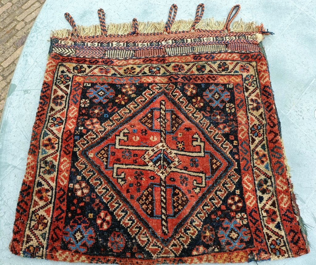 Antieke kamelentas Perzisch tapijt kelim AFSHAR 65x65 (KP18), Ophalen of Verzenden