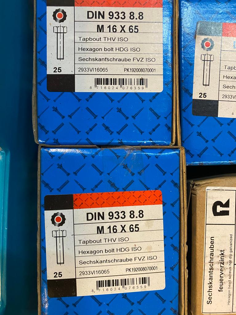 DIN 933 8.8 M16 x 65 Zeskantbouten (25 stuks), Ophalen, Nieuw