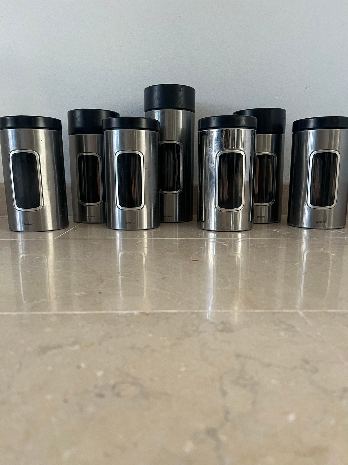 Brabantia voorraadpotten - Set van 7, Gebruikt, Zilver, Ophalen of Verzenden, Voorraadpot