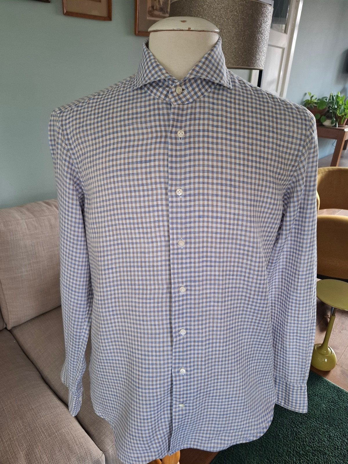 prachtig linnen overhemd van emanuele maffeis boordmaat 40, Kleding | Heren, Blauw, Emanuele maffeis, Zo goed als nieuw, Halswijdte 39/40 (M)