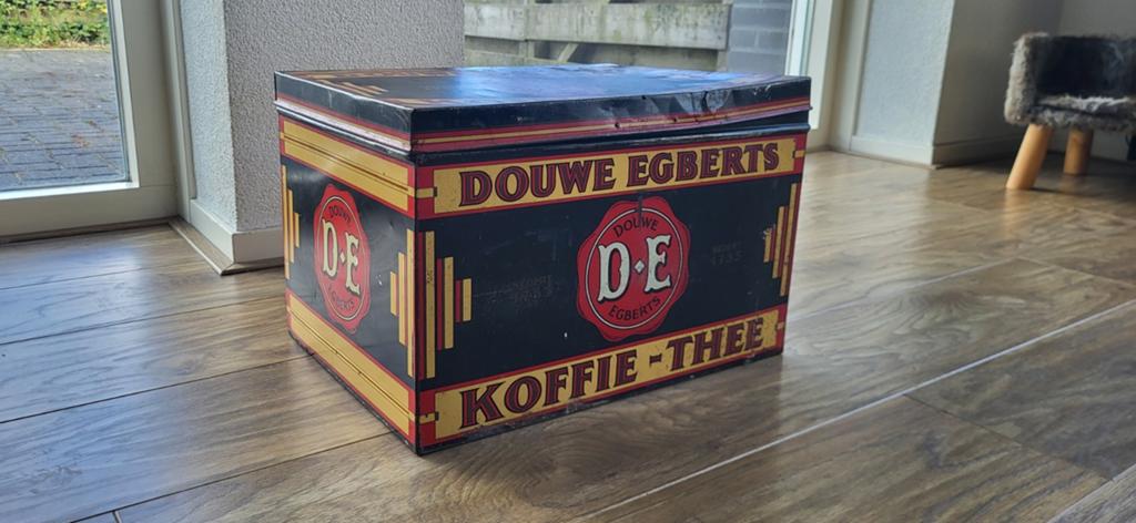 Vintage Douwe Egberts Koffie-Thee Blik - Zwart/Rood/Goud, Ophalen