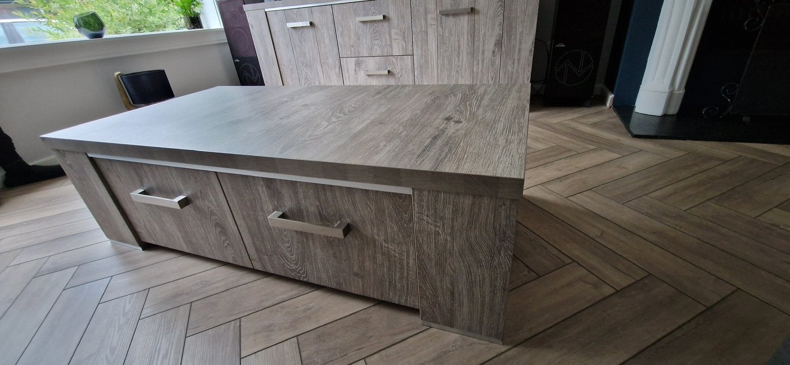 Pronto Salontafel Francisco eiken grey 135 * 67cm, Huis en Inrichting, Ophalen, Gebruikt, 100 tot 150 cm, 50 tot 100 cm