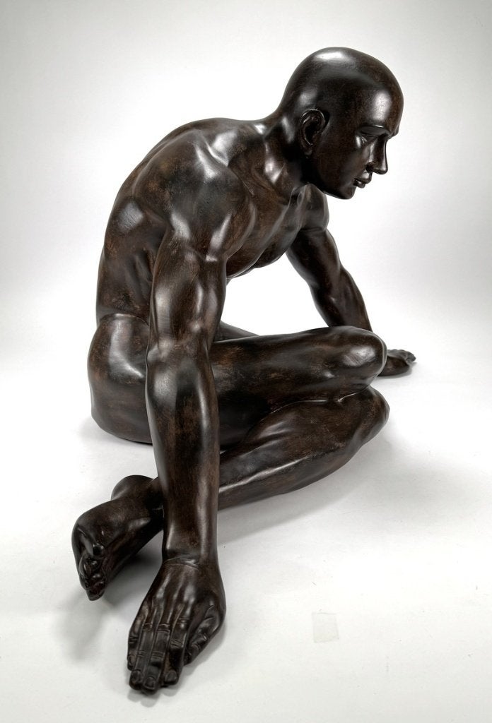 313. Polystone beeld - zittende naakte man, ca. 2000, Ophalen, Gepatineerd, Beeld, Modern