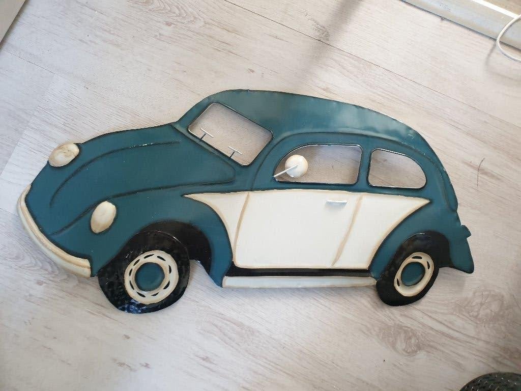 Metalen VW Kever wanddecoratie - Blauw/Wit - 57x27 cm, Metaal, Decoratieobject, Ophalen of Verzenden, Zo goed als nieuw