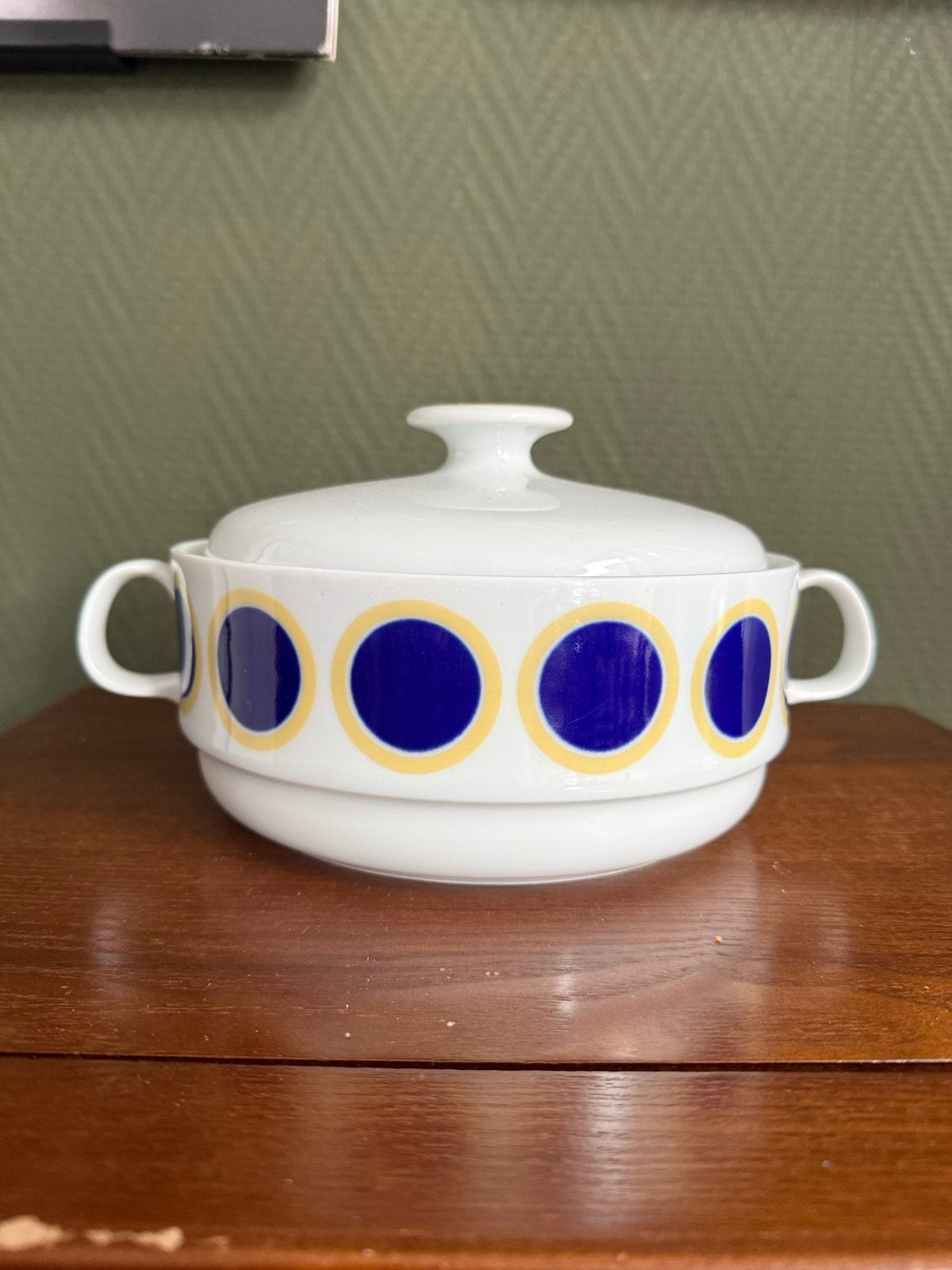 Ovenpan met Deksel - Blauw en Geel Design, Huis en Inrichting, Keuken | Potten en Pannen, Gebruikt, Met deksel, Overige typen