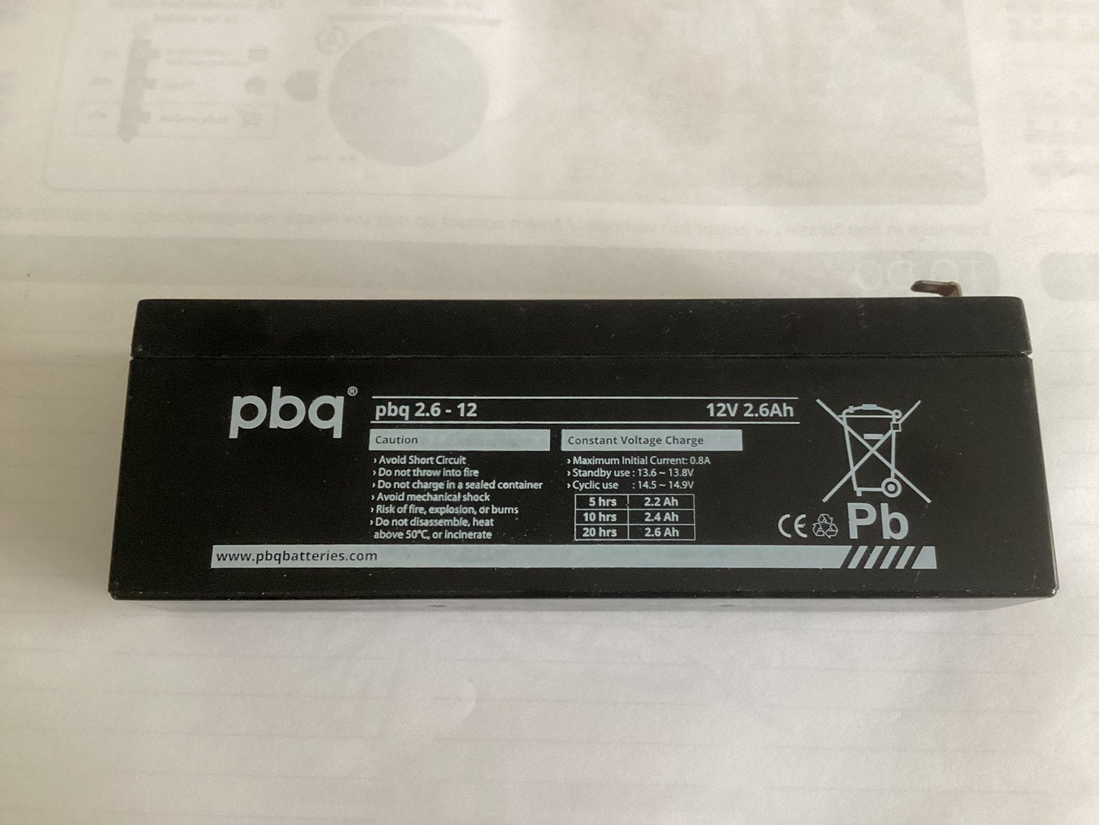 PBQ loodaccu 12 volt 2,6 Ah noodstroom accu 177x60x34 MM, Ophalen of Verzenden, Gebruikt