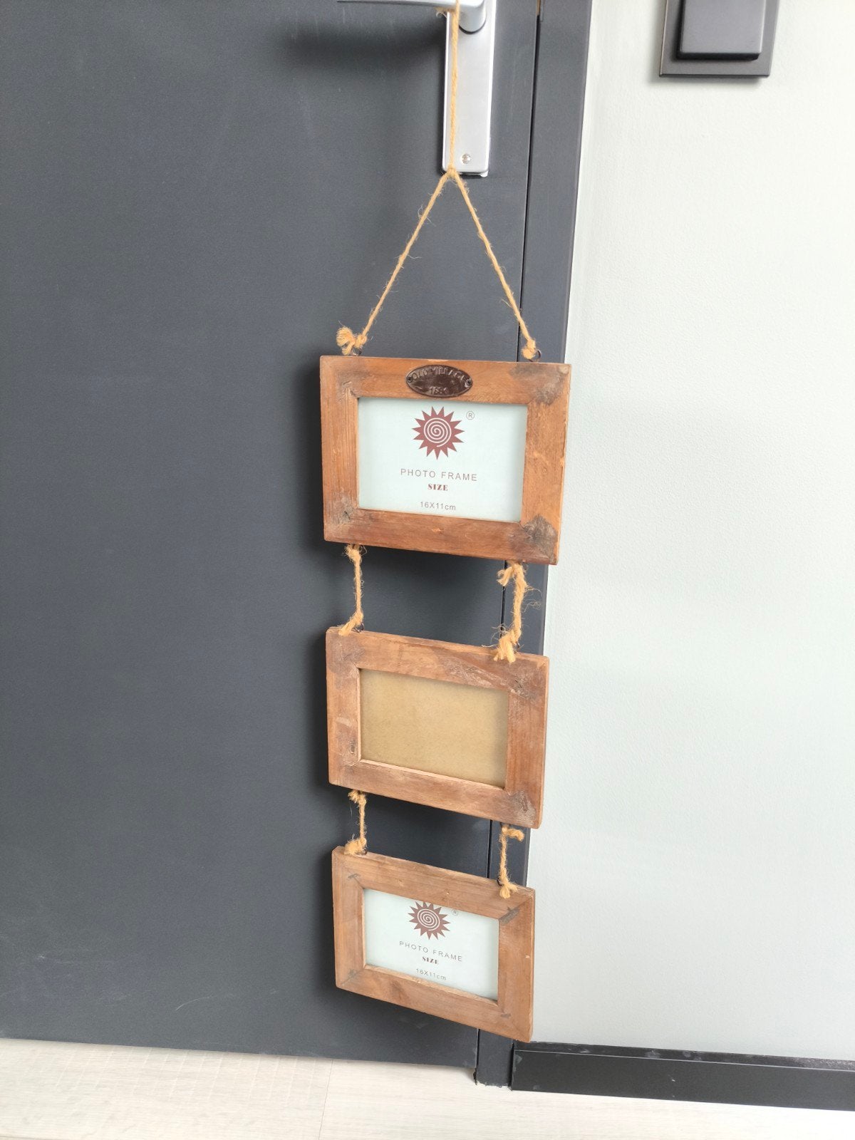Houten hangende fotolijst voor 3 foto's Landelijk decor, Ophalen of Verzenden