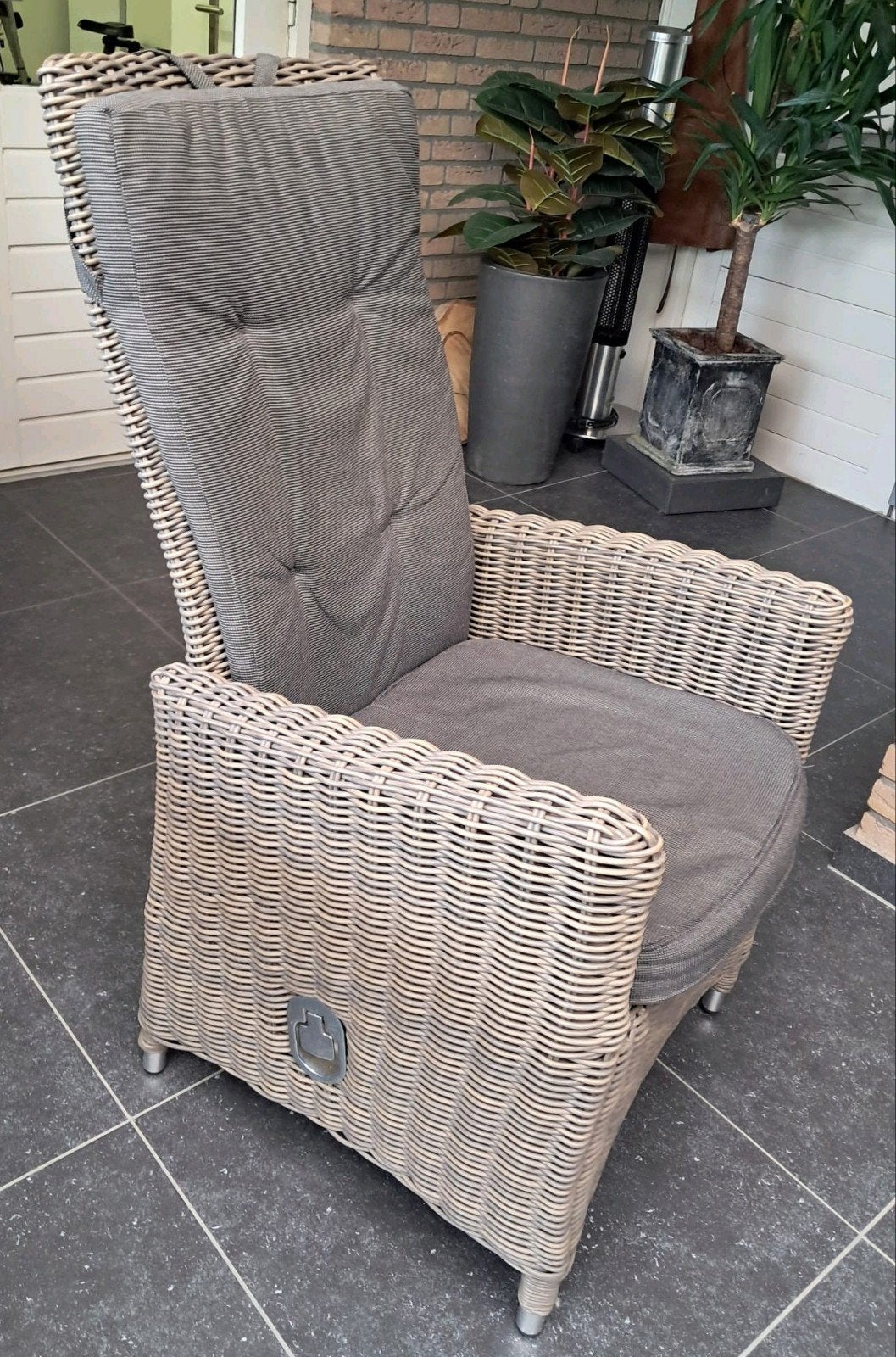 Verstelbare Wicker Tuinstoel met Kussens, 4 stuks, Tuin en Terras, Tuinstoelen, Ophalen, Zo goed als nieuw, Wicker, Verstelbaar